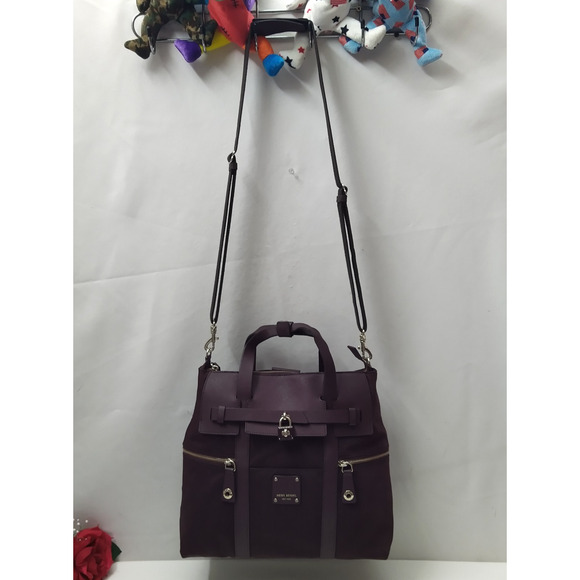 Henri Bendel Jesetter Purple Canvas Leather Trim Top Handle Zipper Backpack main image 12